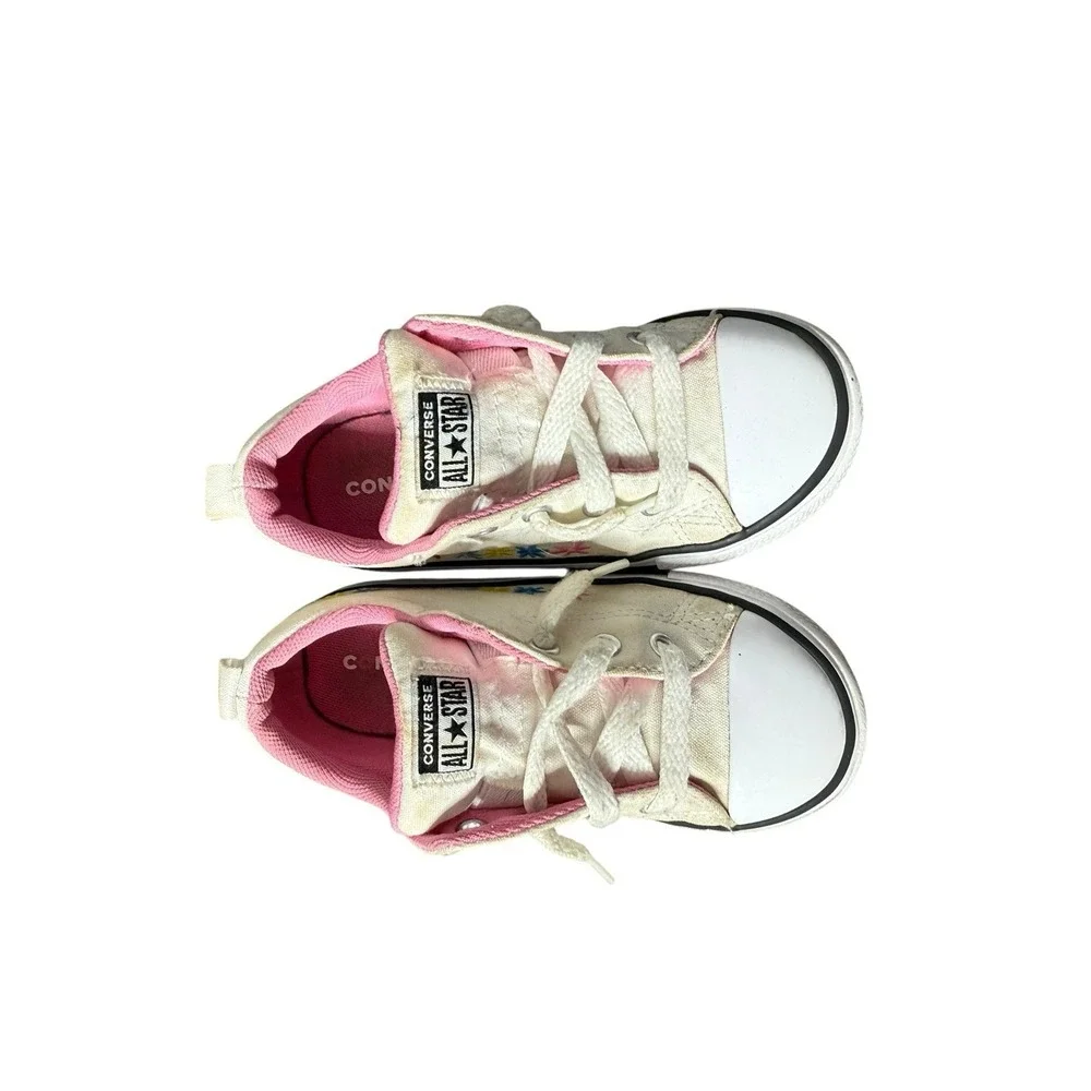 White Converse. Pink Lining. Embroidered Flowers. Girl's‎ 9